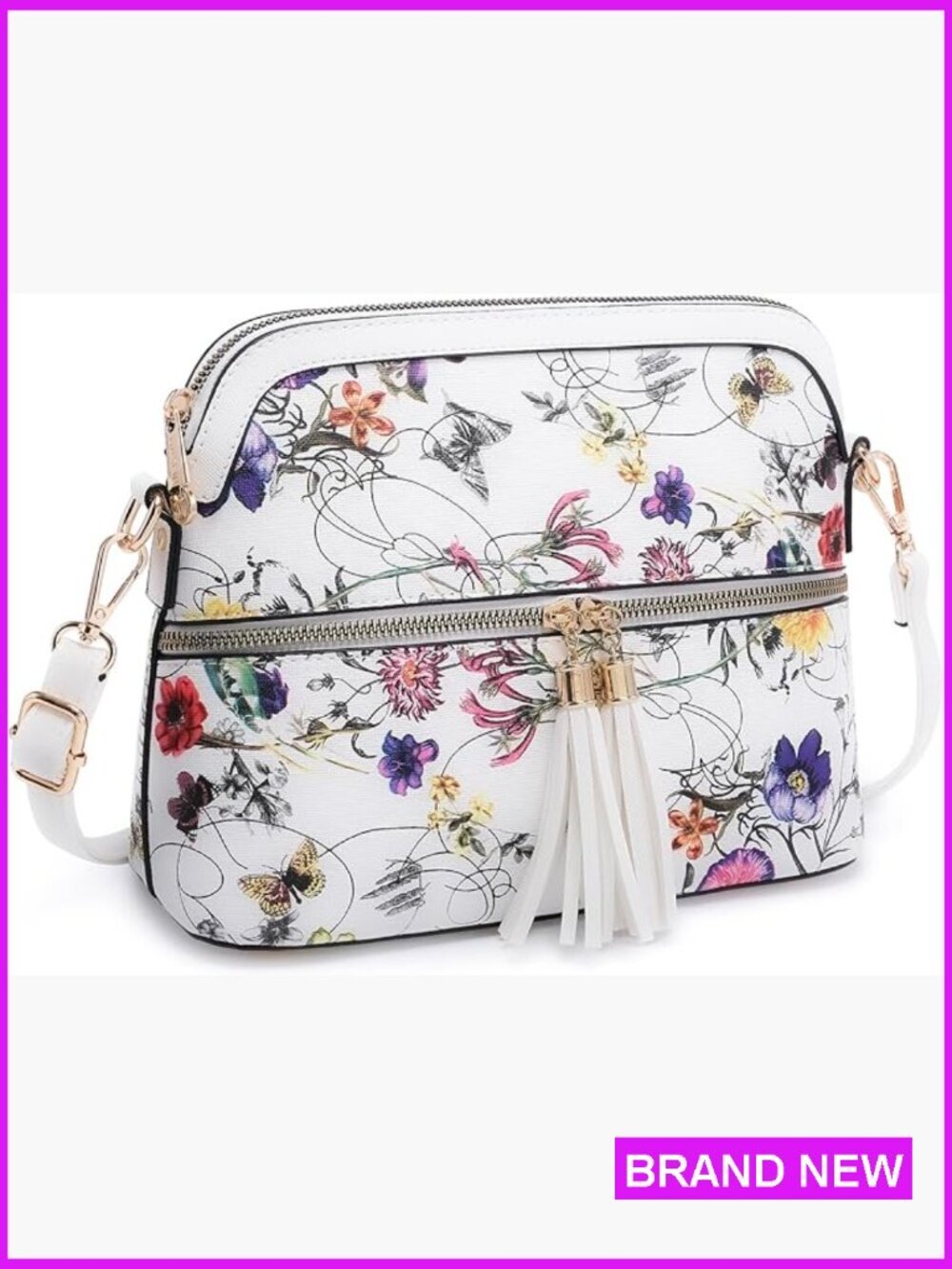 Tassel Zipper Pocket Crossbody Bag Shoulder Purse Travel Bag Multi Pockets